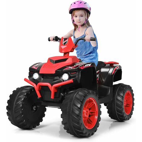 COSTWAY Quad Électrique 12V pour Enfants 3-7 Ans, avec Lumière, Musiques et Histoires, 104x67x74cm, pour Différents Terrains Rouge (1/5)