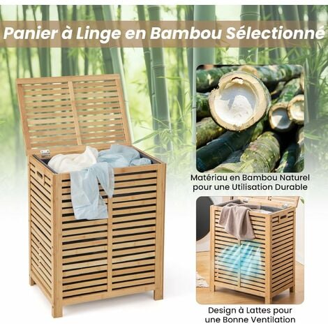 Elégant - Panier à linge Haut de gamme - Coffre à linge Bambou