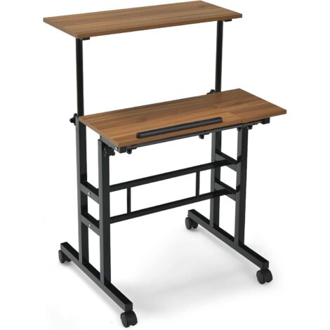 bureau ordinateur mobile sur roulettes réglable en hauteur ergonomique 2 plateau (1/5)