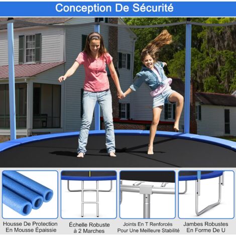 Trampoline Extérieur ø366cm Echelle Filet de Sécurité Tapis de Saut Tuyau  Galvanisé Antirouille pour Enfants Charge 150 kg - Costway