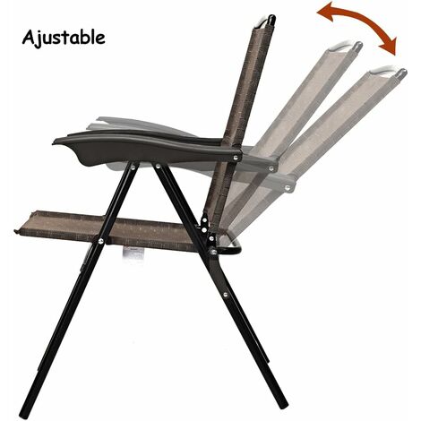 Fauteuil Exterieur Terrasse COSTWAY Lot De 2 Chaises Longues Pliantes En Tissu Respirant, Fauteuil Structure Métal 150 Kg