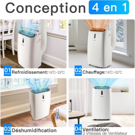 Climatiseur Mobile COSTWAY 12000BTU - 6 En 1 - Refroidissement 42m² - Chauffage - Wi-Fi - Silencieux