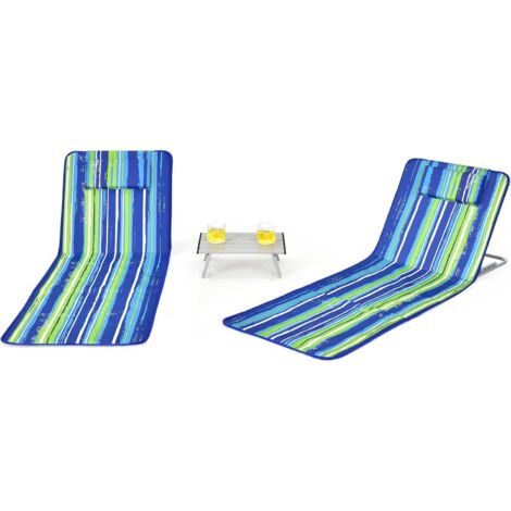 Costway – Ensemble de tapis de plage pliables 2 pcs – Chaises longues ajustables 5 positions – Table d'appoint 40x29,5cm – Tissu Oxford imperméable (1/5)