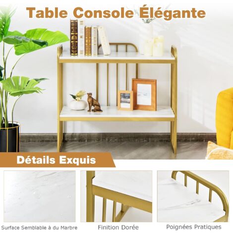 Table Console 3 Niveaux – Design Marbré Et Doré, Avec étagères, Pour Entrée, Salon, Bout De Canapé - 4