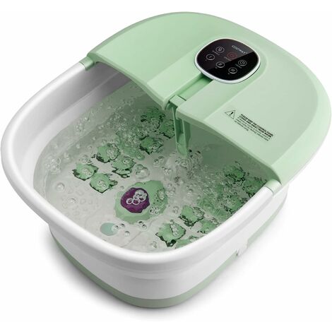 COSTWAY Bain de Pieds Massant, Pliable, Lumière Rouge, Température Réglable avec Télécommande, Massage au Rouleau, Vert