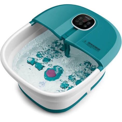COSTWAY Bain de Pieds Massant, Pliable, Lumière Rouge, Température Réglable avec Télécommande, Massage au Rouleau, Bleu Sarcelle