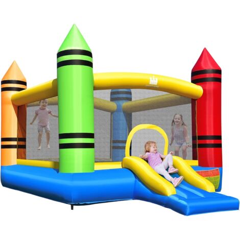 COSTWAY Château Gonflable avec Toboggan Amusant et Ouverture d'Entrée Sécurisée Intérieur&Extérieur sans Souffleur
