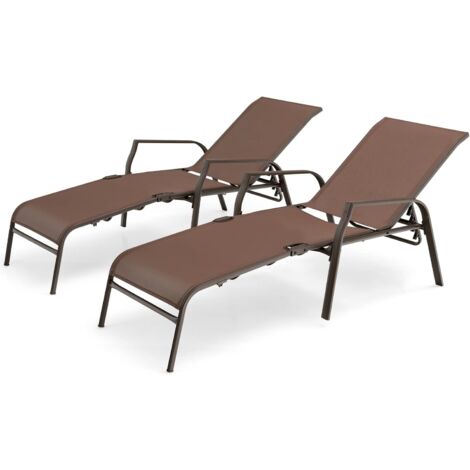 Costway – Lot de 2 chaises longues pliables – Dossier réglable 5 positions – Tissu respirant et résistant aux intempéries – Structure en acier renforcé – Charge max 150kg (1/5)