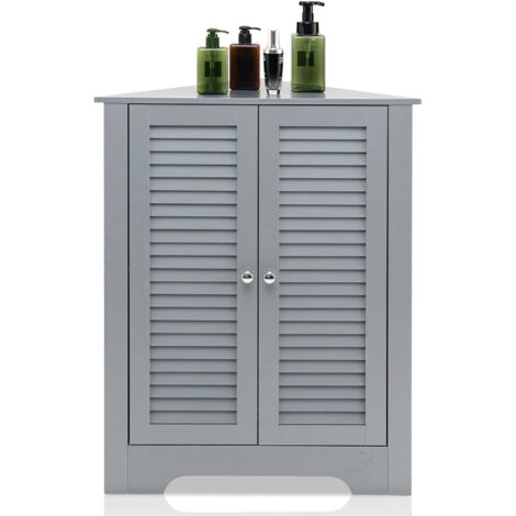 COSTWAY Armoire d'Angle, Meuble de Rangement 63x32x81,5 cm, 2 Portes à Volet et Étagère Réglable, pour Salon, Chambre, Bureau, Gris