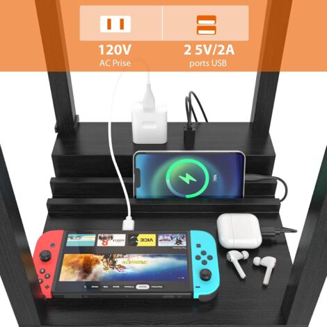 COSTWAY Lampadaire avec 3 Étagères et Tiroir, Lampe Étagère avec 1 Prise de Courant et 2 Ports USB, pour Salon et Chambre, 26L x 26l x 160H cm, Noir