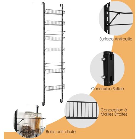 43x13x196,5CM Panier De Rangement Suspendu à 6 Niveaux Sur Porte Et Mur Etagere De Rangement Reglable En Hauteur Noir 93362550