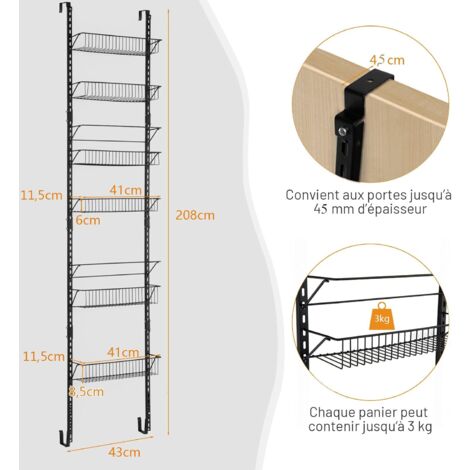 Organisateur Suspendu 6 étages Pour Porte Ou Mur - Paniers Réglables En Hauteur, Idéal Cuisine Et Salle De Bain - Noir