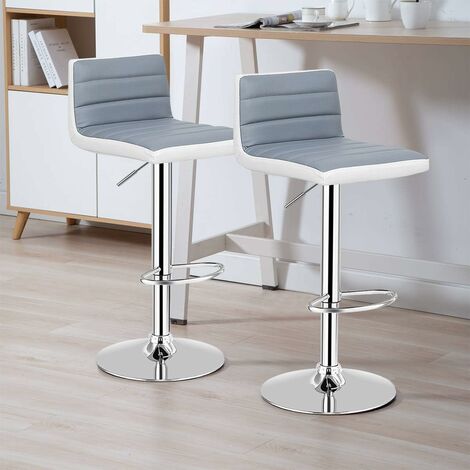 COSTWAY 2 Tabourets de Bar Rotatif sur 360°, en Acier + Éponge + PU, Hauteur Réglable 78-98 CM , avec Dossier et Repose-Pieds (1/5)