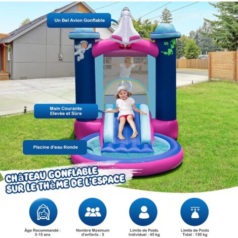 COSTWAY Toboggan Aquatique Gonflable Thème de l'espace avec Piscine à Eclaboussures Toboggan Portable,Sac de Transport et Piquets sans Gonfleur