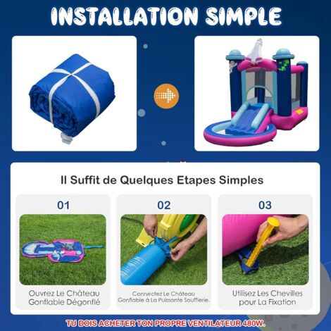 COSTWAY Toboggan Aquatique Gonflable Thème de l'espace avec Piscine à Eclaboussures Toboggan Portable,Sac de Transport et Piquets sans Gonfleur