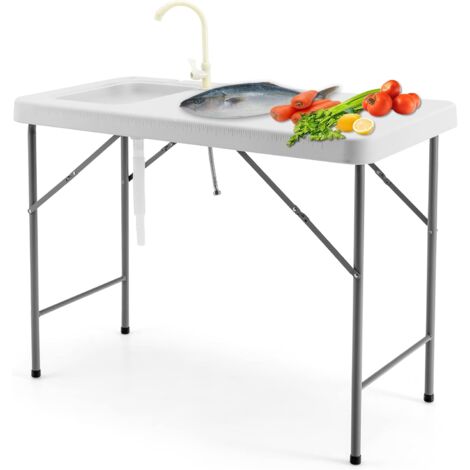 Costway – Table de nettoyage de poisson pliante – Évier intégré avec robinet rotatif 360° – HDPE imperméable – Capacité 150 kg – Pour camping et pique-nique