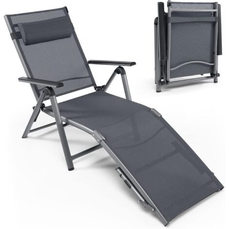 COSTWAY Chaise Longue d'Extérieur en Aluminium, Chaise Longue Pliante de Patio avec 8 Positions de Dossier et 2 Pieds Réglables, Tissu à Séchage Rapide pour Piscine, Jardin, Plage (1/5)