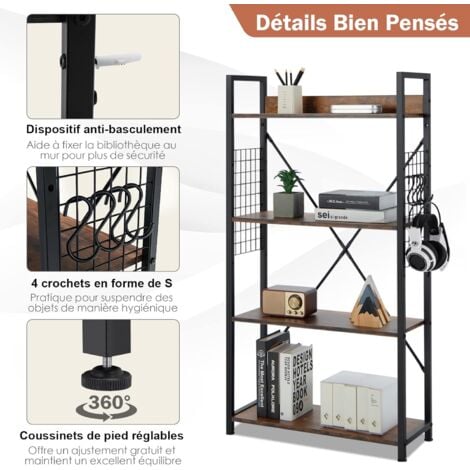 Bibliothèque Étagère Rangement à 3 Niveaux avec 4 Compartiments Ouverts  Meuble Cube de Rangement en Bois 73 x 33 x 73cm - Costway