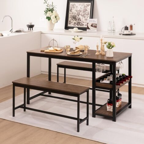 Table Haute Cuisine 4 Tabourets Cadre en Métal, Table Industrielle avec Chaise Encastrable Table Haute Cuisine 4 Tabourets Cadre en Métal, Table Industrielle avec Chaise Encastrable