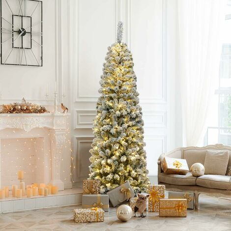 COSTWAY Sapin de Noël Artificiel Enneigé 230CM, Arbre de Noël avec 350 Lumières LED, 641 Aiguilles en PVC, Support Métallique Pliable, Décoration de Maison