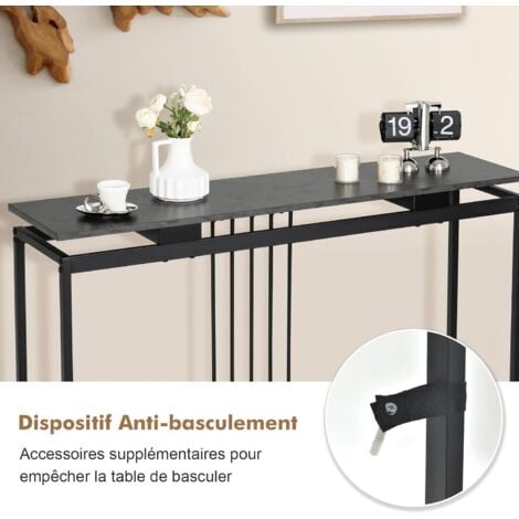 COSTWAY Table Console, Table de Canapé en Faux Marbre avec Structure en Acier Enduit de Poudre, Table d'Entrée Maigre Autoportante, Table Étroite Derrière Le Canapé pour Salon, Couloir, Noir