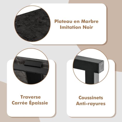 COSTWAY Table Console, Table de Canapé en Faux Marbre avec Structure en Acier Enduit de Poudre, Table d'Entrée Maigre Autoportante, Table Étroite Derrière Le Canapé pour Salon, Couloir, Noir