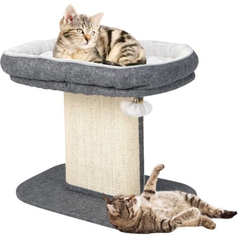 Costway – Arbre à chat 2 niveaux 60 cm – Perchoir en peluche – Griffoir en sisal – Coussin amovible et lavable – Base stable en bois (1/5)