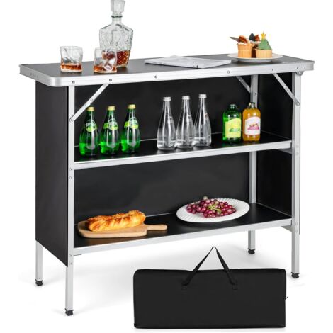 COSTWAY Table de camping pliante 110 x 38 x 88 cm-en Aluminium,Tissu Oxford-3 Étagères-Sac de Transport pour Pique-Nique, Jardin, Noir (1/5)