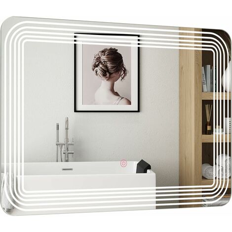 Miroir de Salle de Bain à LED, Miroir Mural Lumineux, 3 Couleurs/Luminosité Réglable, Fonction Anti-Buée/Mémoire, Interrupteur Tactile, IP44 | Leroy Merlin