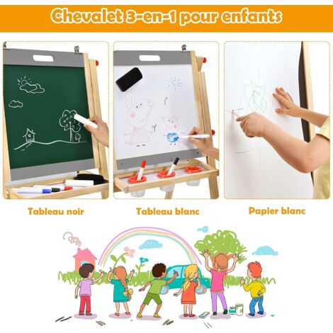 LIFEZEAL 3 en 1 Tableau Enfant Double Face Blanc et Noir, Chevalet pour Garçon Fille 3+ Ans avec 2 Boîtes de Rangementet 2 étagères, Jouet Educadif (Bleu
