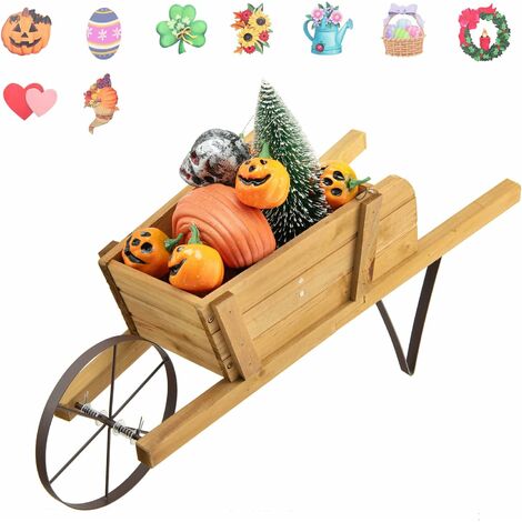 Costway – Brouette à fleurs en bois 69,5x26x29,5 cm – Charge max 5 kg – 9 accessoires magnétiques – 2 poignées et roue flexible (1/5)