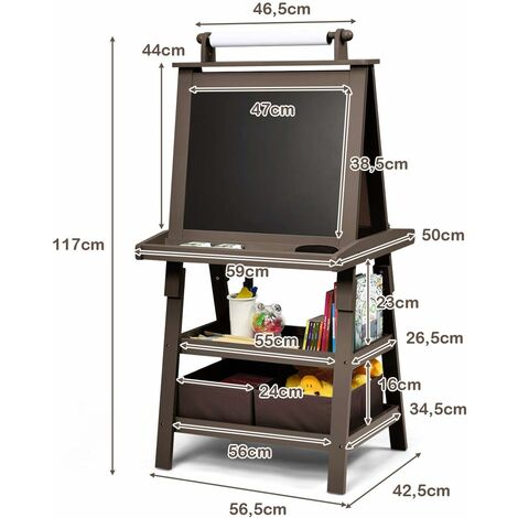 Chevalet Double Face Pour Enfants - Tableau Blanc Et Noir Réglable En Hauteur (75-120 Cm) - Pliable, Avec Rangement - 3 En 1