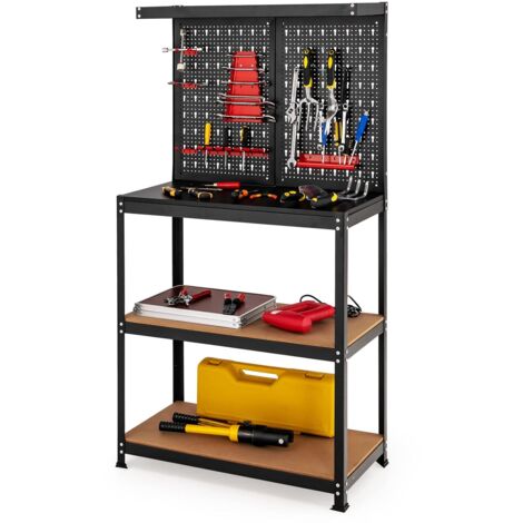 Costway – Établi modulable avec 3 étagères – Structure en acier renforcé – 2 panneaux perforés avec 13 accessoires – Dimensions 81 x 41 x 155 cm (1/5)