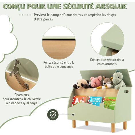 Banc Coffre De Rangement Enfant COSTWAY 90x45x45.5 Cm - Blanc - Avec Coussinets Sécurité Et Tige Pneumatique