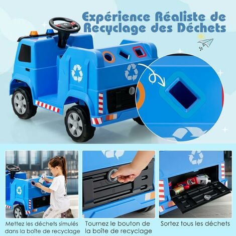 COSTWAY Camion Poubelle Électrique Enfants 12 V avec Accessoires de  Recyclage,Voiture Porteur à Pousser avec