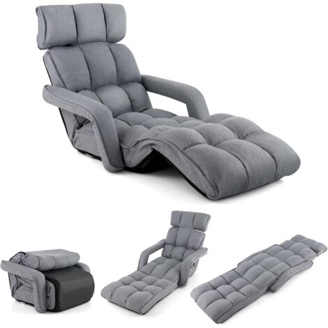 Costway – Fauteuil convertible 1 place avec dossier réglable 6 positions – Repose-pieds ajustable – Tissu lin et mousse PE – 196 x 72 x 19,5 cm