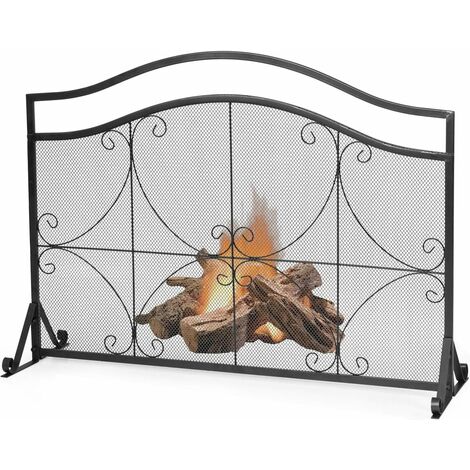 Écran De Cheminée Double Porte - Pare-étincelles Métal, Motifs Floraux - 96x78 Cm - Protection Enfants Et Animaux