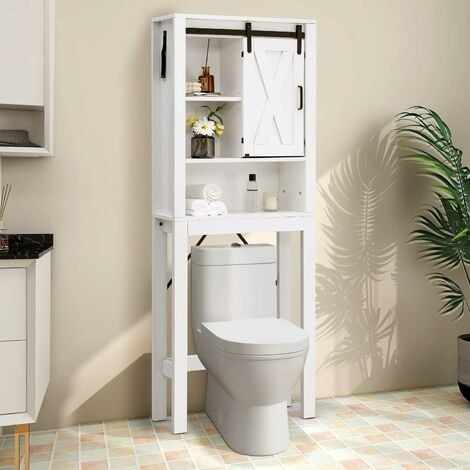Meuble de Toilette WC Armoire de Rangement avec Etagère Ajustables et  Porte-papier Blanc - Costway