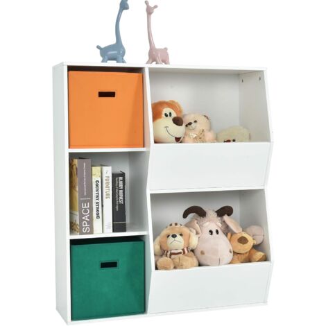 COSTWAY Placard de Rangement pour Jouets avec 2 Paniers, Bibliotheque Enfant avec 3 Cubes et 2 Grandes Boîtes Ouvertes, Salle de Jeux, Chambre Enfant, Salon, 77 x 35 x 93 cm Blanc (1/5)