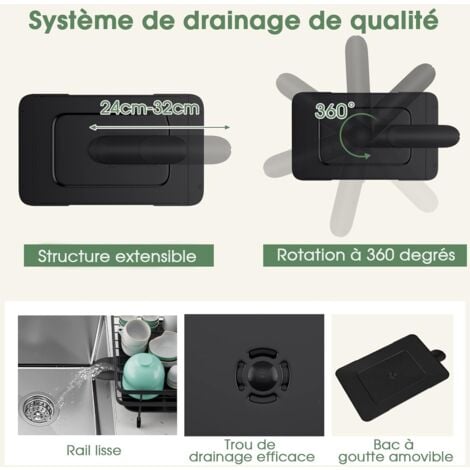 COSTWAY Égouttoir à Vaisselle Cuisine Pliable 2 Niveaux, Porte-Vaisselle Antirouille Bac de Récupération Amovible 56x31x30cm, Grande Capacité pour Comptoir ou Evier de Cuisine