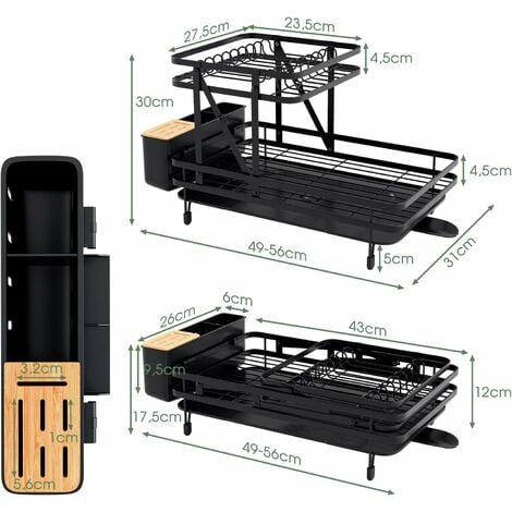 COSTWAY Égouttoir à Vaisselle Cuisine Pliable 2 Niveaux, Porte-Vaisselle Antirouille Bac de Récupération Amovible 56x31x30cm, Grande Capacité pour Comptoir ou Evier de Cuisine