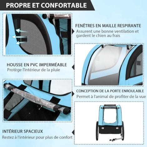 COSTWAY Remorque Velo Pliable pour Chien Animaux en Oxford Canvas, Poussette de Transport pour Chien avec Drapeau, 8 Reflecteurs et Toit Ouvrant, Charge Max 40 kg-Bleu