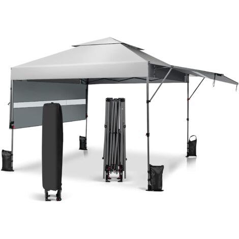 Costway – Tonnelle de jardin pliable 3x3m – Double auvents 125x300cm – Sac de transport à roulettes – Hauteur réglable 270-290cm – Protection solaire efficace