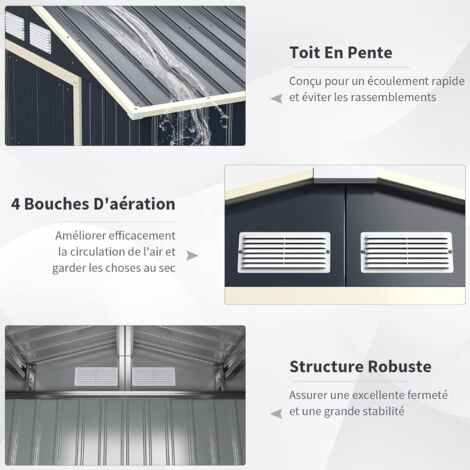 COSTWAY Abri de Jardin en Métal-8,7㎡-2 Portes Coulissantes Verrouillables-4 Trous d’Aération-Toit Penché/Cabane Jardin-340 x 255 x 210 cm-Gris
