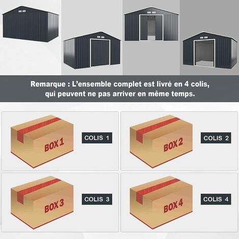 COSTWAY Abri de Jardin en Métal-8,7㎡-2 Portes Coulissantes Verrouillables-4 Trous d’Aération-Toit Penché/Cabane Jardin-340 x 255 x 210 cm-Gris