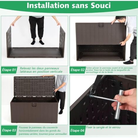 COSTWAY Coffre de Rangement Exterieur XXL 400L-127,5 x 64 x 64 CM avec Poignées Encastrée/Malle de Rangement de Jaridn Verrouillable pour Outils de Jardinage-Marron