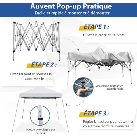 COSTWAY Tonnelle de Jardin Instantanée Pliable 3x3m/Tente de Jardin 3 Hauteurs Réglable Sac avec Sangles Anti-UV 50+ Imperméable pour Marché Patio Camping Blanc
