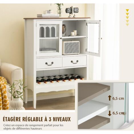 HOMCOM Buffet Meuble de Rangement avec 2 tiroirs, 2 Portes étagères  réglables et Porte-Bouteilles pour 9 Bouteilles - dim. 110I x 35P x 75H cm  : : Cuisine et Maison