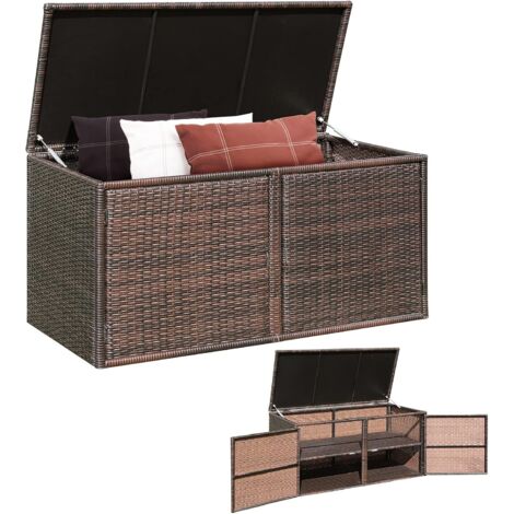 Costway – Coffre de jardin 335L en rotin PE – Cadre en acier – Dimensions 115 x 60 x 65 cm – Charge max 120 kg – 2 étagères intégrées (1/5)
