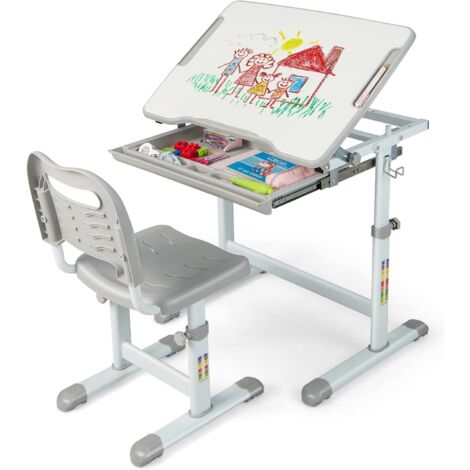 Costway – Bureau enfant réglable en hauteur 52-77,5cm – Inclinaison 0-45° – Tiroir de rangement – Matériaux MDF et fer – Pour 4 ans et plus (1/5)